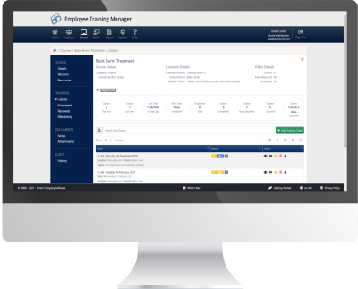 Desktop Monitor Screenshot Image of an employee training database screen.