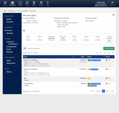 Screenshot of course the employee has completed in the training manager software.